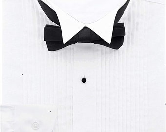 Men's Pleated Tuxedo Dress Shirt Wing Tip Collar Long-Sleeve Button Down