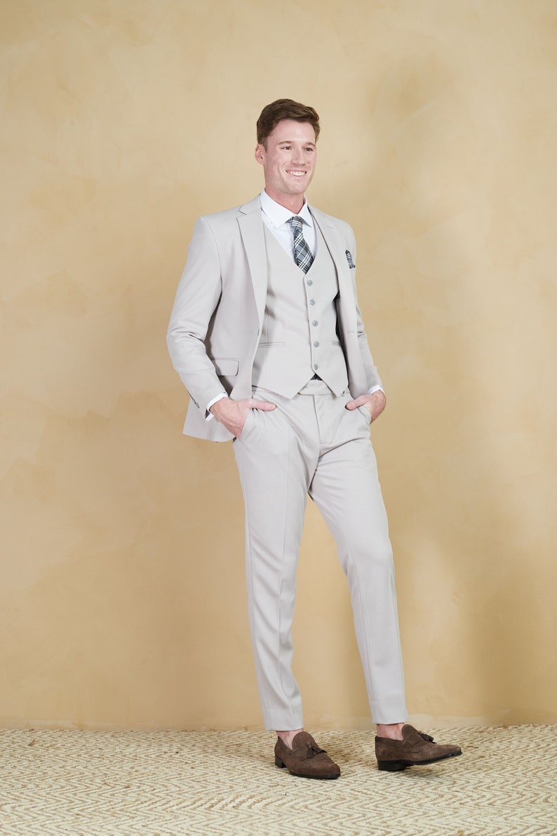 Men's 3-Piece Silver Slim Fit Suit perfect for Weddings, Parties, Groom, Groomsmen, Prom, Events image 1