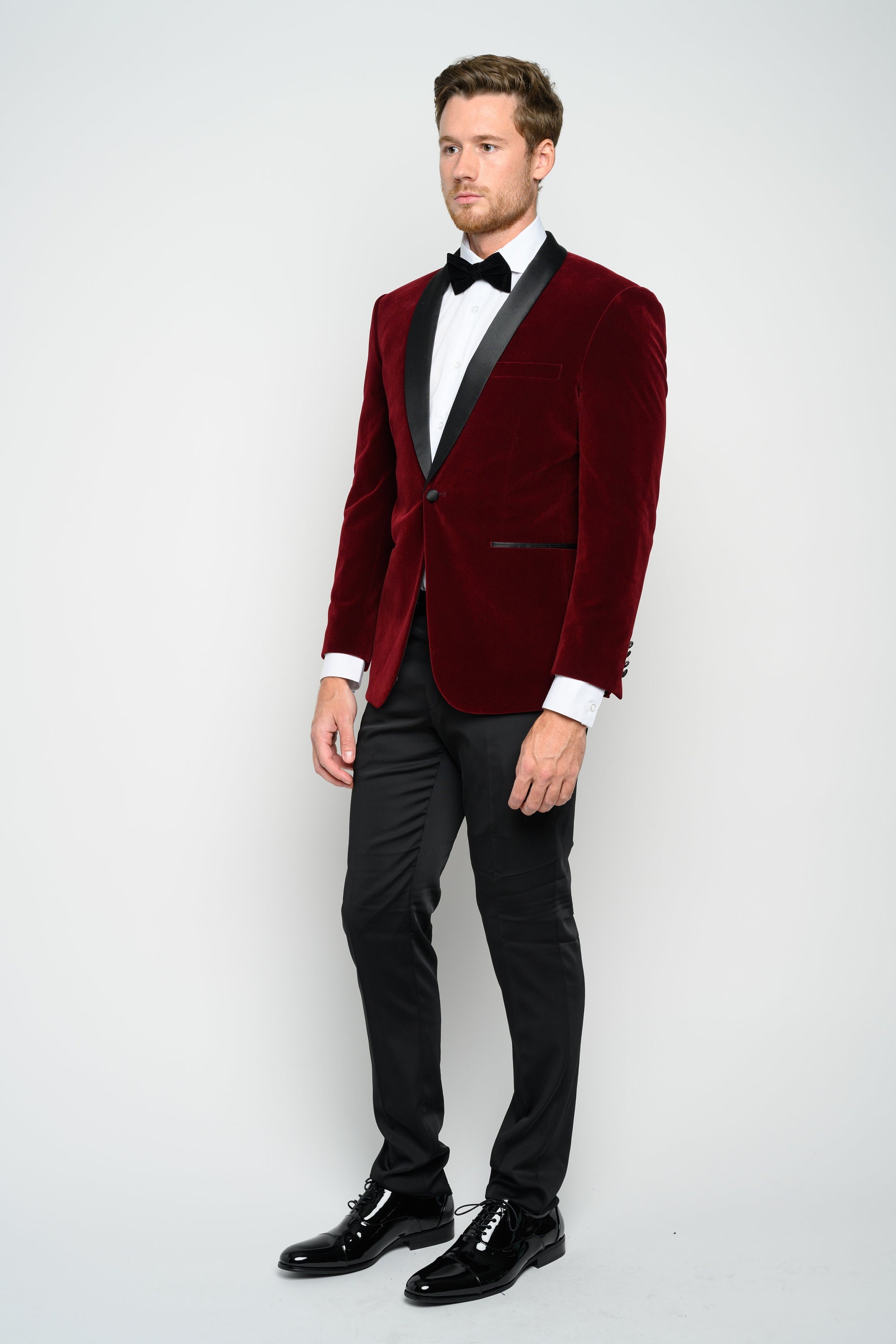 Mens Vested Wool Tuxedo with Velvet Shawl Lapel in Black main image 0