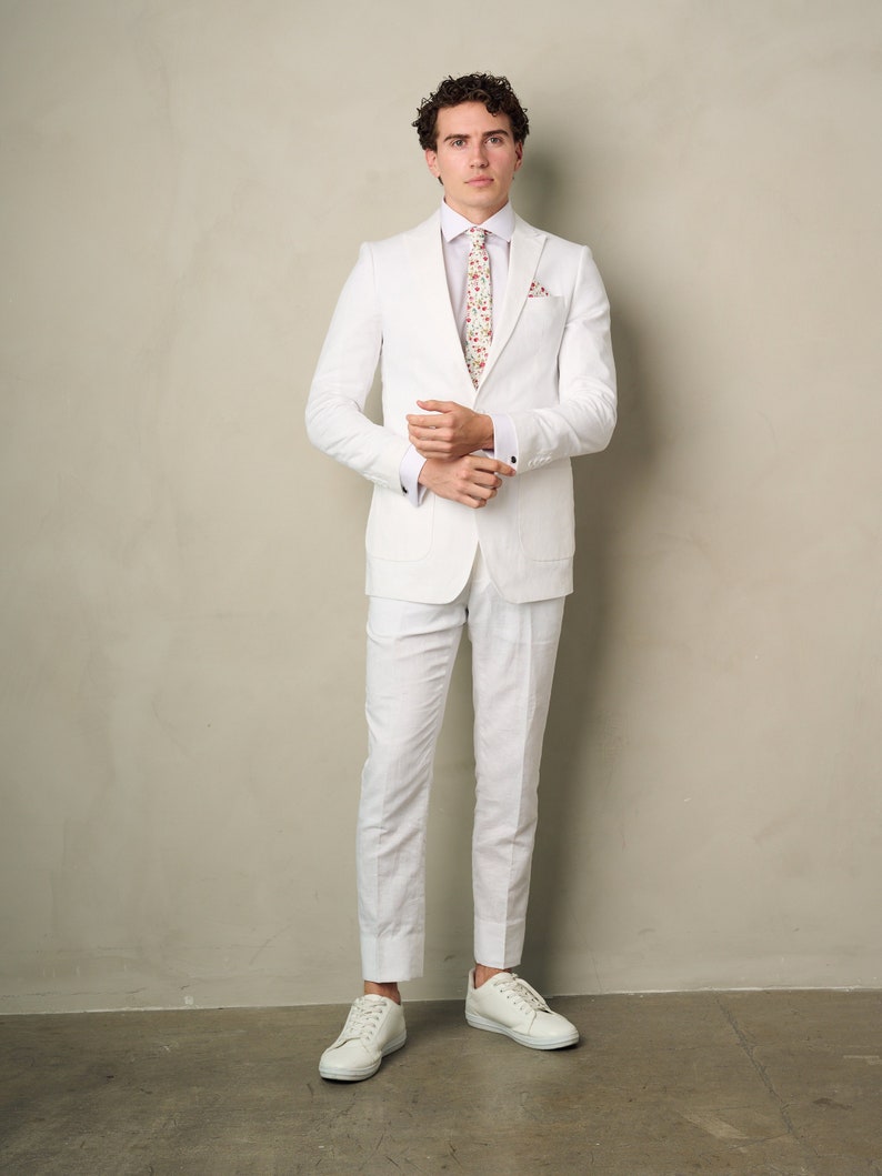 Men's 2-Pieces Linen Slim Fit Suit White Perfect for Summer, Wedding, Parties and other Milestones image 2