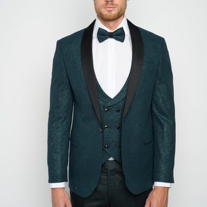 Men's 4-Piece Slim Fit Hunter Green Modern Sequin Tuxedo image 5