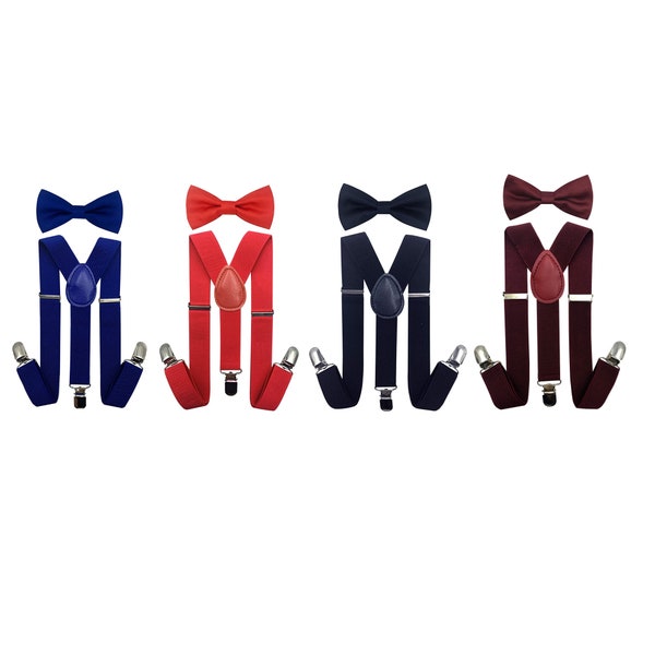 Boy's Bowtie and Suspenders Set | Y-Back | Adjustable (Black, Burgundy, Dusty Rose, Lavender, Navy, Purple, Royal Blue, Red, Silver, White)