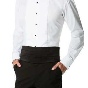 Men's Pleated Tuxedo Dress Shirt Wing Tip Collar Long-Sleeve Button Down image 2