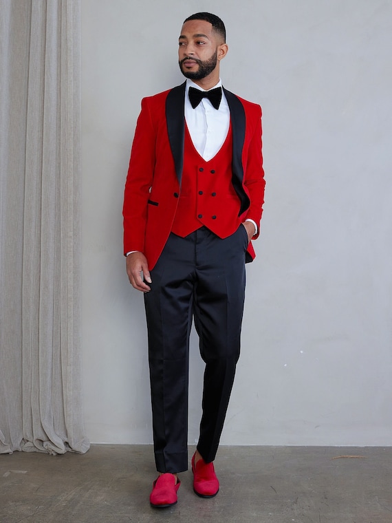 Mens Slim Fit 3 piece Red Shawl Lapel Velvet Tuxedo Etsy
