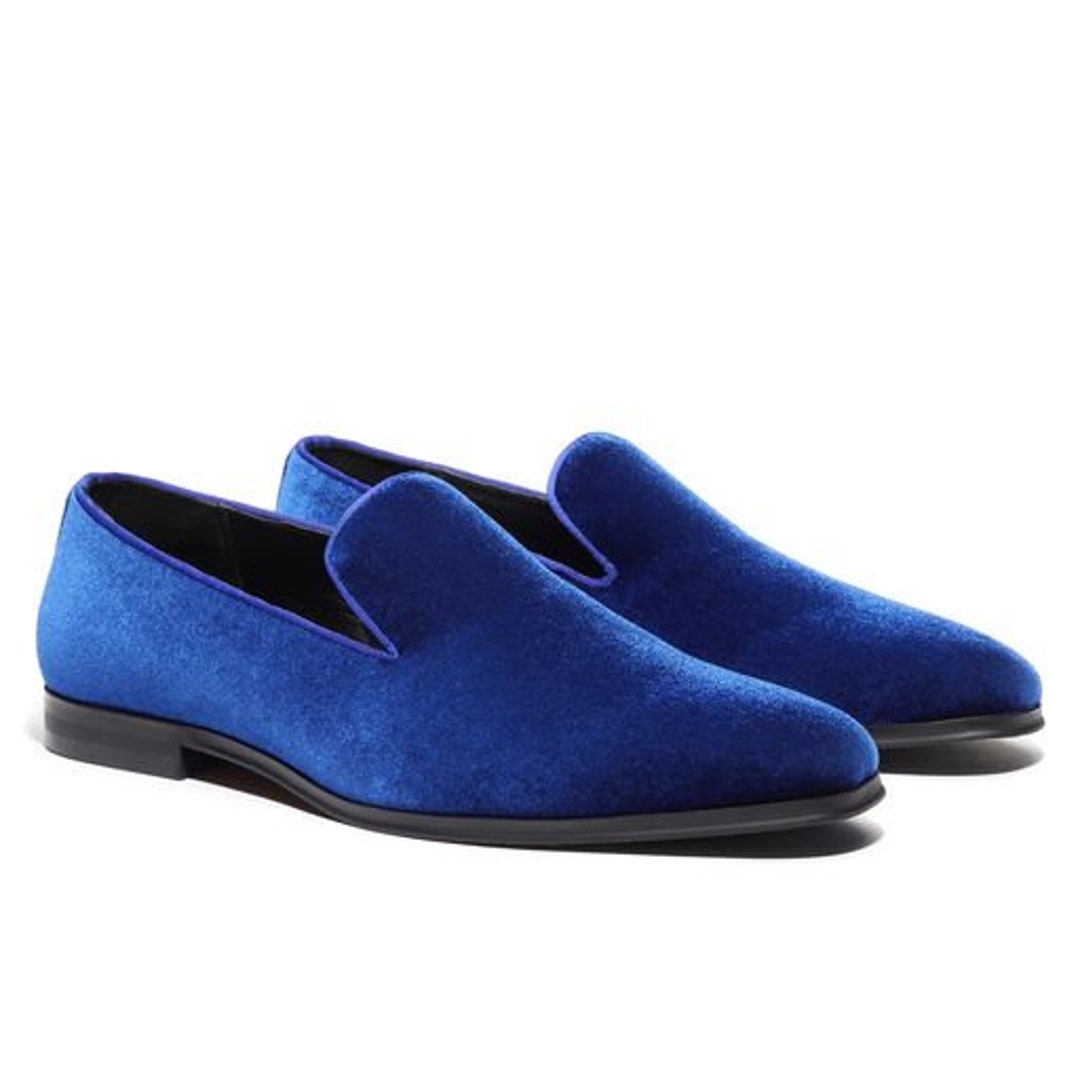Men Navy Blue Velvet Loafers Slips on Shoes Gift for Him Groom Shoes  Groomsmen Shoes Men Wedding Shoes 