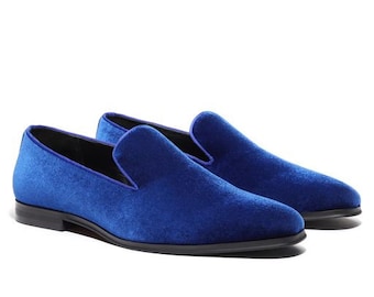 Men's Blue Velvet Loafer Shoes perfect for Weddings, Parties, and other Milestones