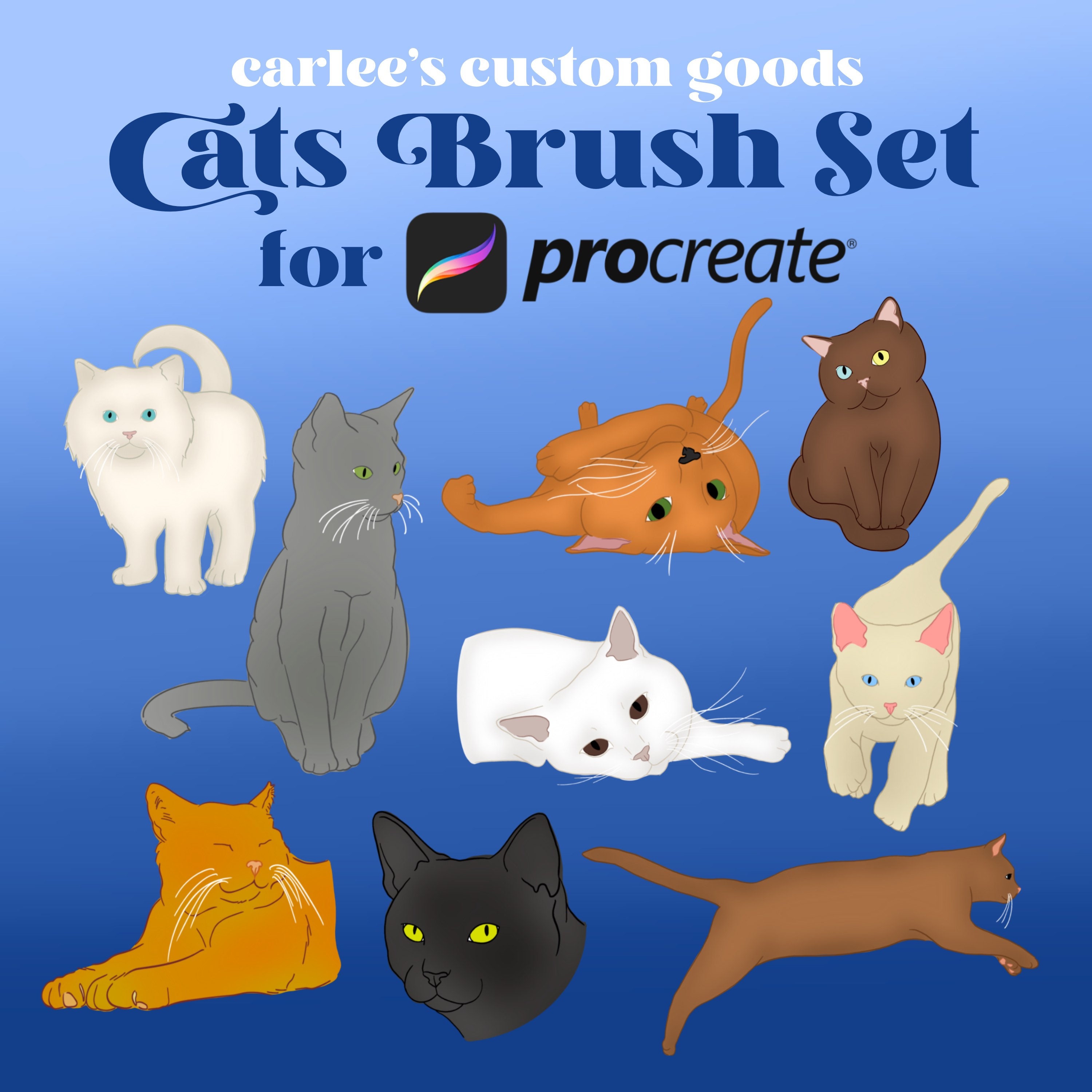 Procreate Cats Brush/Stamp Set Kittens Procreate Pack Etsy