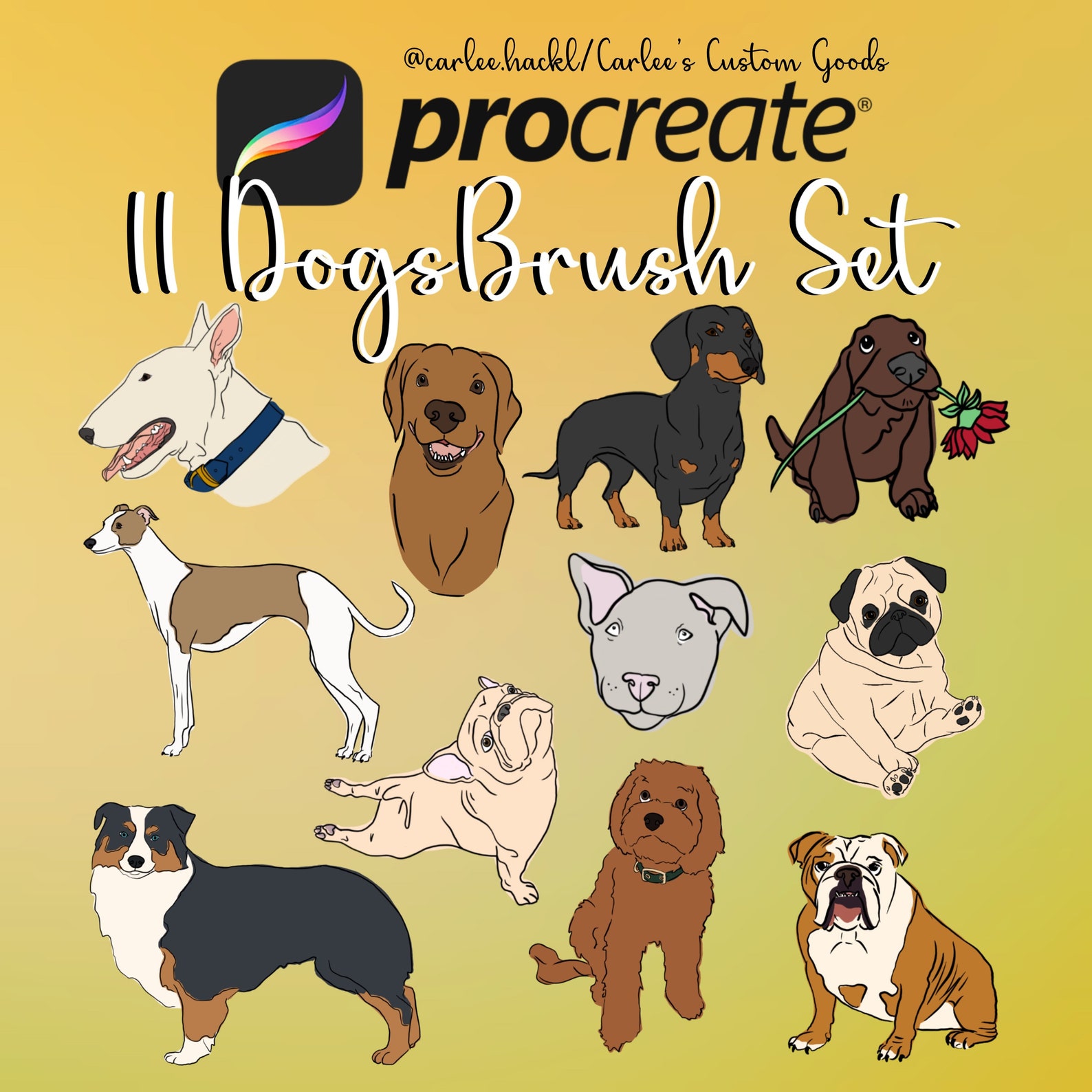 Procreate Dog Brush/stamp Pack 11 Dogs Included Digital Download Etsy