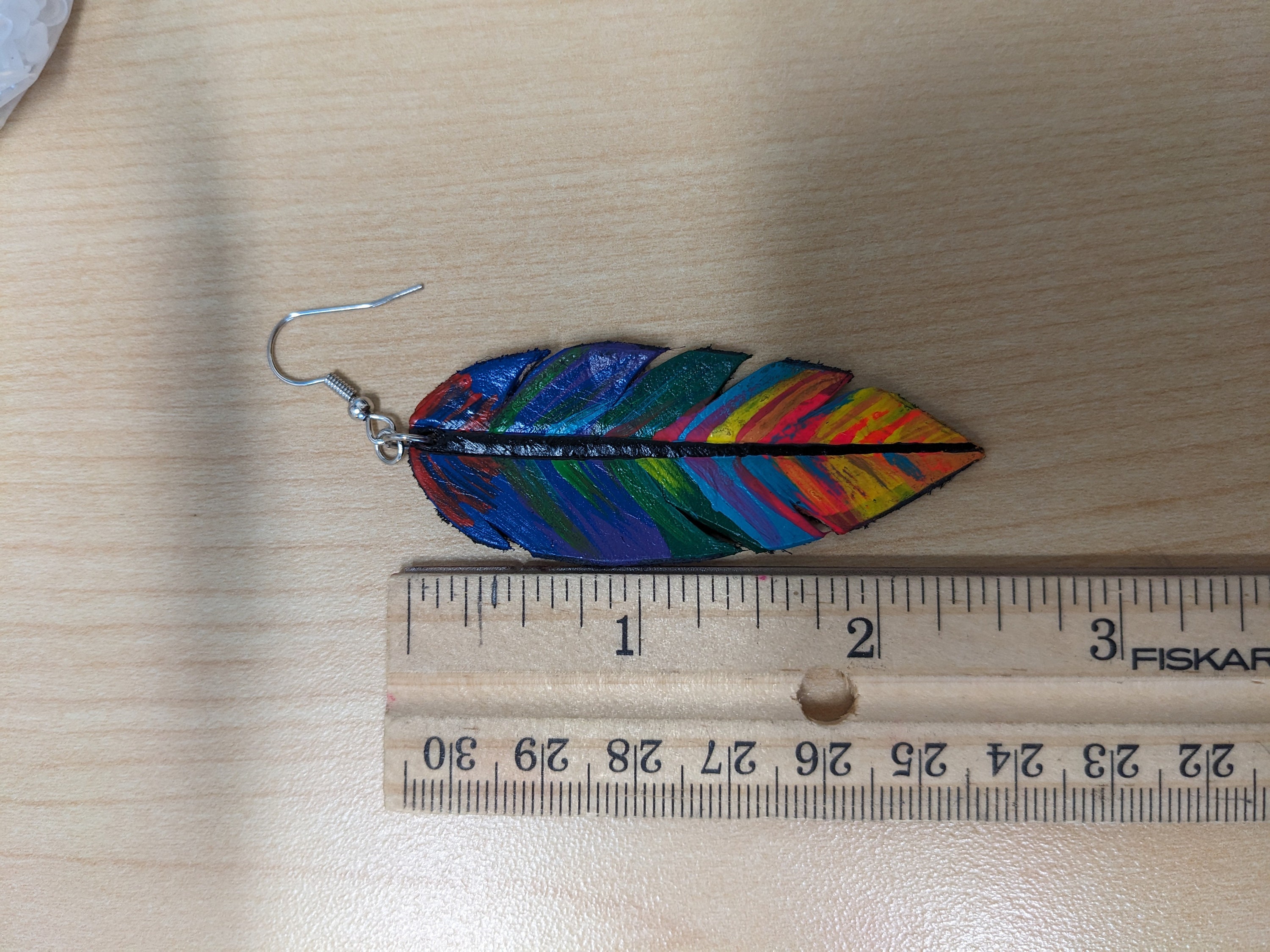 Colorful Feather Earrings with leather - rainbow and white Sealskin Heart Rainbow Fringe Earrings (Orange) main image 4