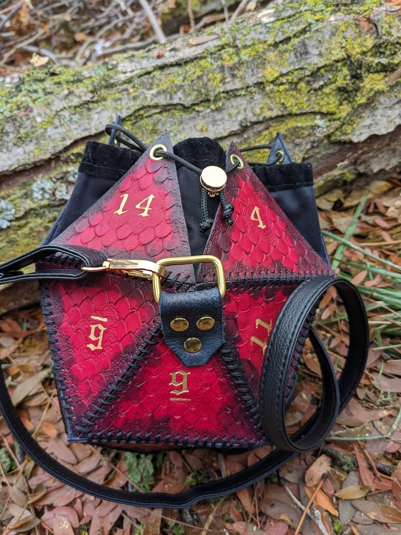 D20 Leather Dragonscaled Velvet Lined Dice Bag Dungeons and Etsy