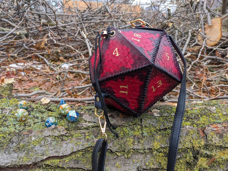 D20 Leather Dragonscaled Velvet Lined Dice Bag Dungeons and Etsy