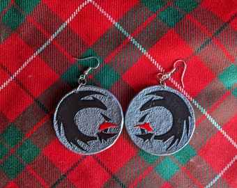 How to Train Your Dragon Toothless inspired Hand-Tooled Leather Earrings
