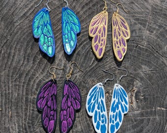 Fairy Dragonfly Butterfly Wing Leather Faircore Cottagecore Earrings