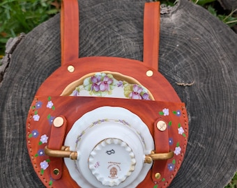 Porta tazza da tè vittoriano con fiore viola, porta set da tè con cintura rinascimentale Steampunk