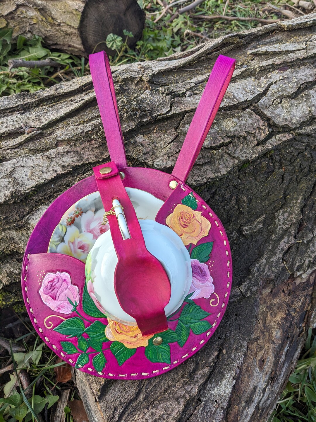 Pink and Yellow Rose Teacup Holster Renaissance Faire Victorian