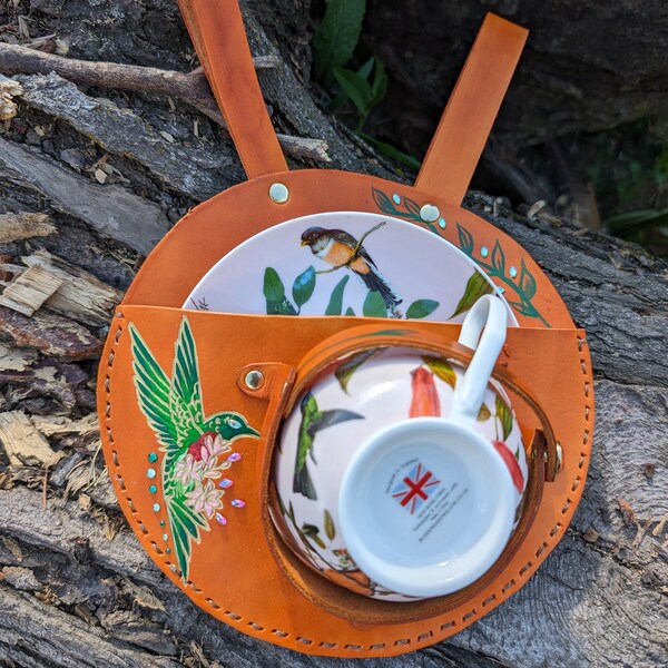 Hummingbird Bird Flower Teacup Holster Renaissance Faire Victorian Steampunk Belt Tea Set Holder