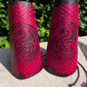 Dragon Scale Leather Armor Fantasy Bracers Vanguards for Renfaire Cosplay (Size Large)