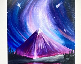 Impressão A4 da pintura Montanha Galáxia Púrpura