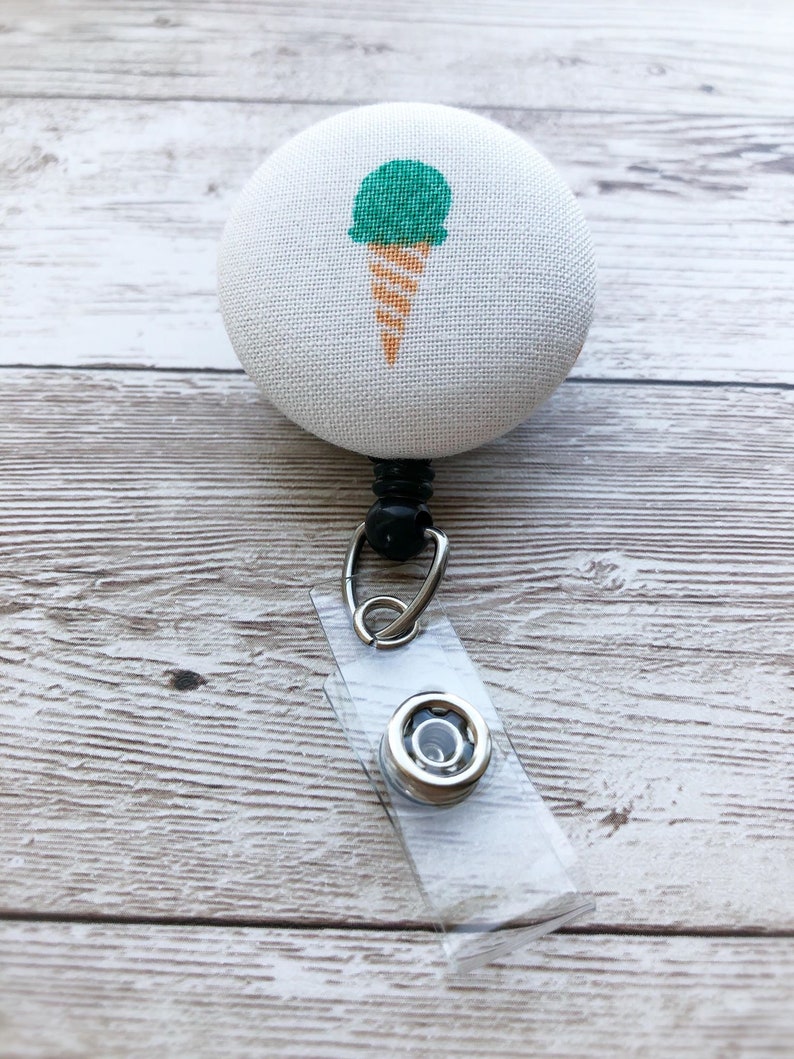 Pink Swivel ID Badge Reel Alligator Clip HighlandHugCo Mint Retractable Ice Cream Scoop Fabric Badge Reel