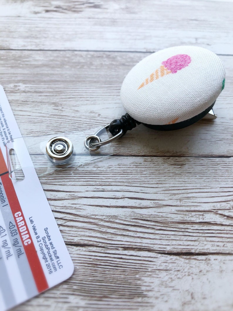 Pink Swivel ID Badge Reel Alligator Clip HighlandHugCo Mint Retractable Ice Cream Scoop Fabric Badge Reel