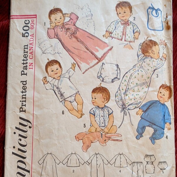 1950s vintage infants' 7-piece layette pattern Simplicity Primer #5163