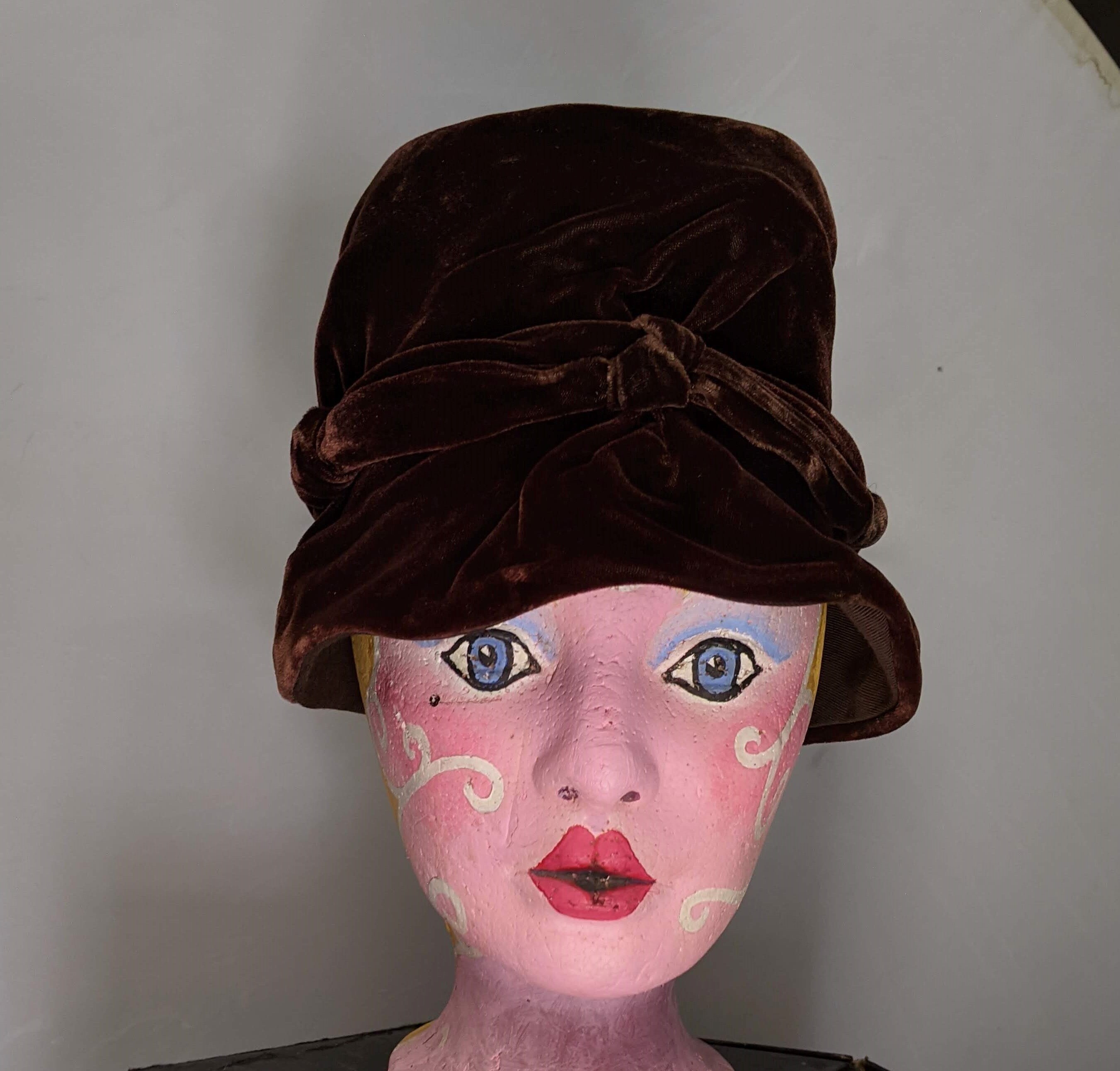 Vintage Rich Brown Velvet Bucket-cloche Hat by Clover Lane  display picture 1