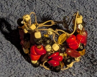 Vintage Artisan Wire Cuff Bracelet with Stone and Glass Beads