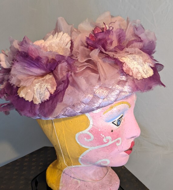 Vintage Pink and Purple Garden Party Hat - image 2