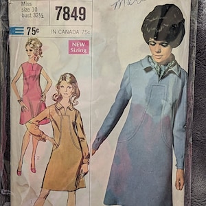 1968 Misses A-Line Dress Pattern -- Simplicity 7849