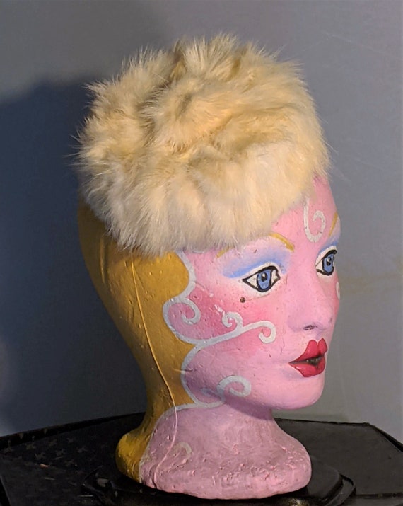 Vintage Blonde Fur Pillbox Hat Vintage Gartenhaus Beige Blonde Brown Mink Fur Pillbox Hat  main image 3