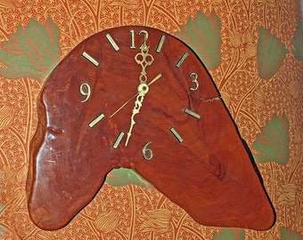 Mid-Century Wood Burl Slab Wall Clock