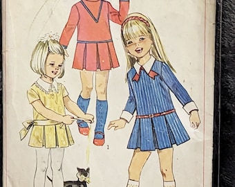 1968 Little Girls pleated skirt Dress Pattern -- Simplicity 7920