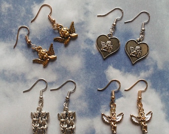 Cute Cupid Angel Pendant Drop Dangle Earrings Vintage Ear Studs Jewelry Women G4