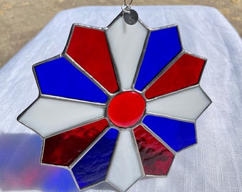 Red, white, & blue stained glass starburst suncatcher