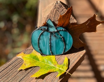 Stained glass pumpkin * teal * fall * Halloween * Thanksgiving