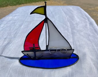 Stained glass tabletop sailboat