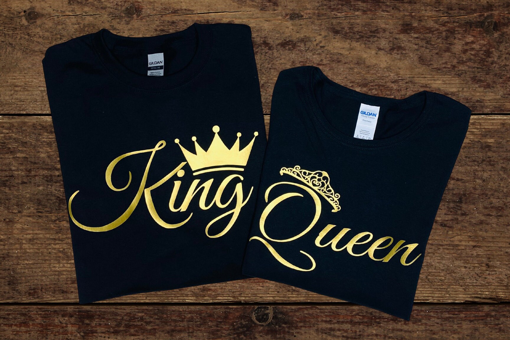 Prince & Princess Crown Couple T-Shirts – Grey, 100% Cotton Crew Neck – Matching Love Day Tees
