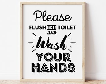 Please Flush The Toilet and Wash Your Hands Printable Wall Art,Funny Bathroom Art,Restroom Poster,Washroom Wall Art Print,Instant Download