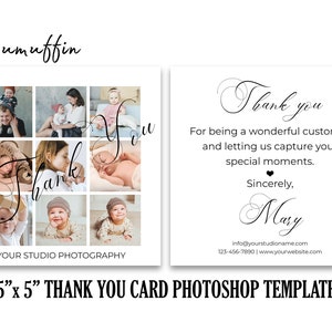 Plantilla de tarjeta de agradecimiento para fotógrafos, plantilla de marketing para recién nacidos, plantilla de tarjeta de año en revisión, descarga instantánea de PHOTOSHOP PSD