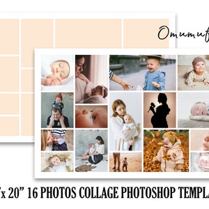 30x20 Large Sign Template for 16 photos - Photo Collage Template - Storyboard Template - Newborn Composite - Photoshop PSD *INSTANT DOWNLOAD
