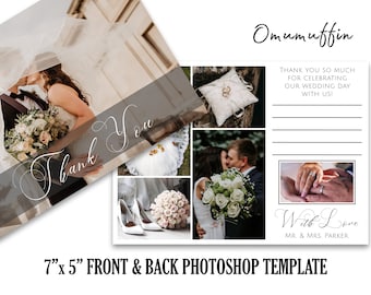7x5 Wedding Thank You Card Template for Photographer, Thank You Template, Photography Photo Collage Template, Photoshop PSD INSTANT DOWNLOAD