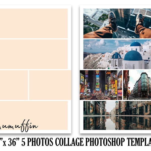 24x36 Wall Poster Collage Template 5 Photos, Photography Photo Template, Big Photo Collage, Large Sign Photo, Photoshop PSD INSTANT DOWNLOAD