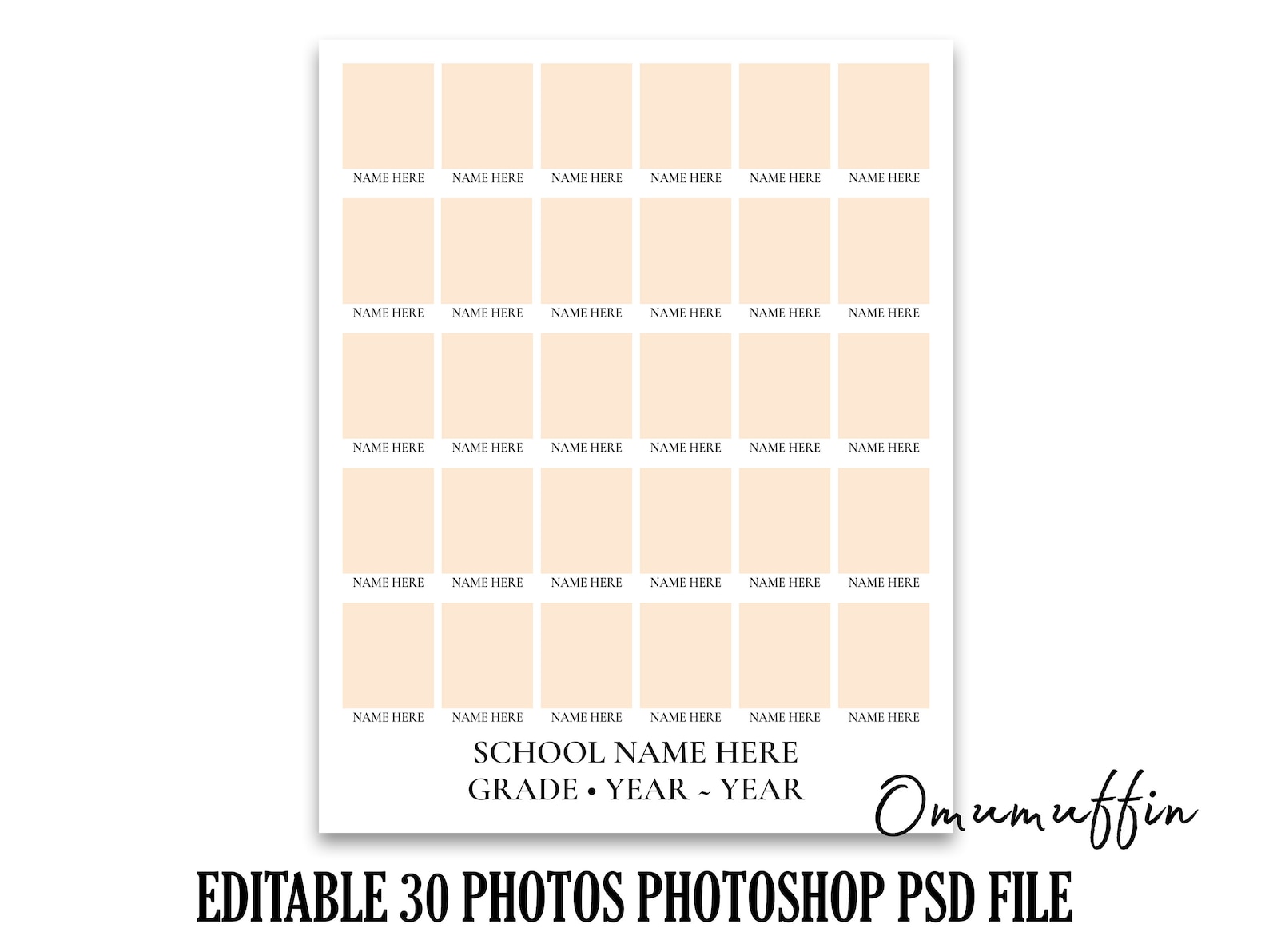 8x10 School Portrait Composite Photo Template for 30 Photos, Photo