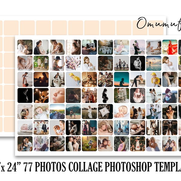 36x24 Wall Poster Collage Template for 77 Photos, Big Photography Template, Photoshop Photo Collage Template, Photoshop PSD INSTANT DOWNLOAD