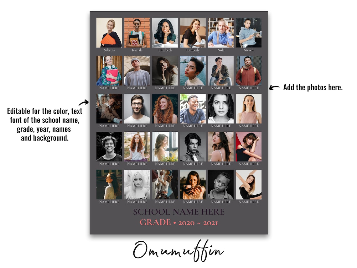 8x10 School Portrait Composite Photo Template for 30 Photos, Photo