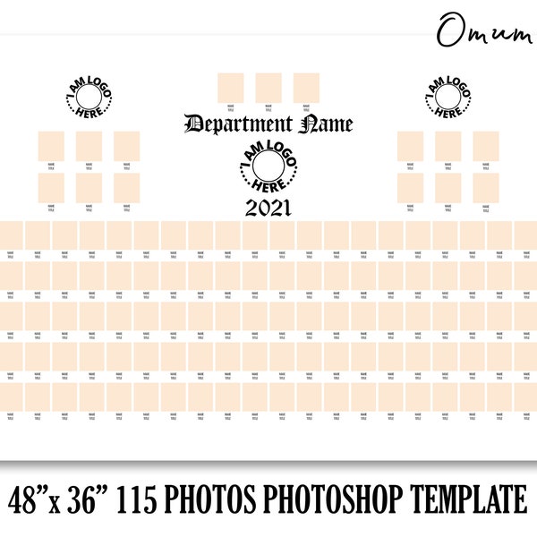 48x36 Department Composite Photos Template for 115 photos, Big Photo Collage for Business, School & Groups, Photoshop PSD *INSTANT DOWNLOAD*