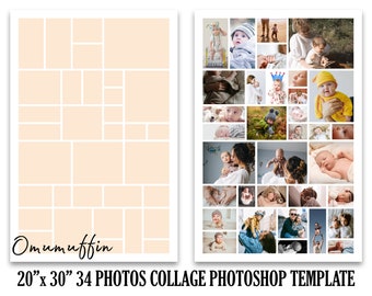 20x30 Large Sign Template for 34 photos - Photo Collage Template - Storyboard Template - Newborn Composite - Photoshop PSD *INSTANT DOWNLOAD
