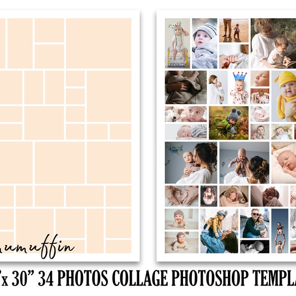 20x30 Large Sign Template for 34 photos - Photo Collage Template - Storyboard Template - Newborn Composite - Photoshop PSD *INSTANT DOWNLOAD