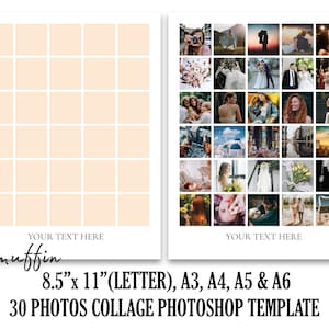 8.5x11 A3 A4 A5 & A6 Modèle de collage photo 30 photos, storyboard de mariage, affiche de remise des diplômes, composite funéraire, collage de bébé, Photoshop PSD