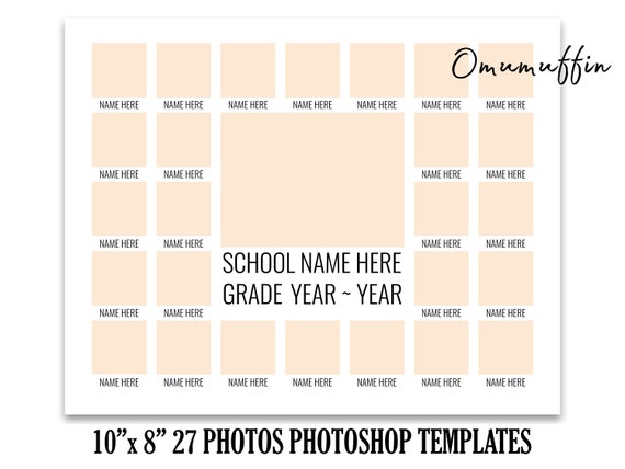 10x8 School Composite Photo Template for 27 photos - Photoshop Collage Template for Class, Yearbook & Groups -Photoshop PSD INSTANT DOWNLOAD